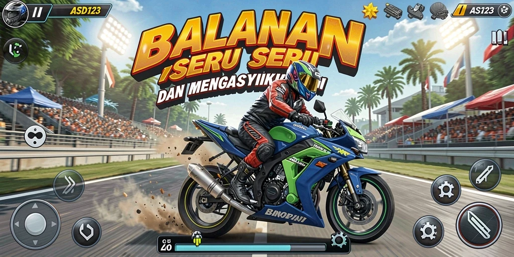 Tampilan gameplay balapan motor yang menegangkan dan seru.