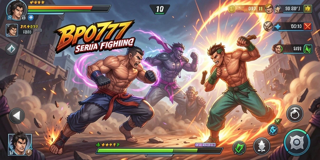Tampilan gameplay BPO777 yang mendebarkan di arena pertarungan.