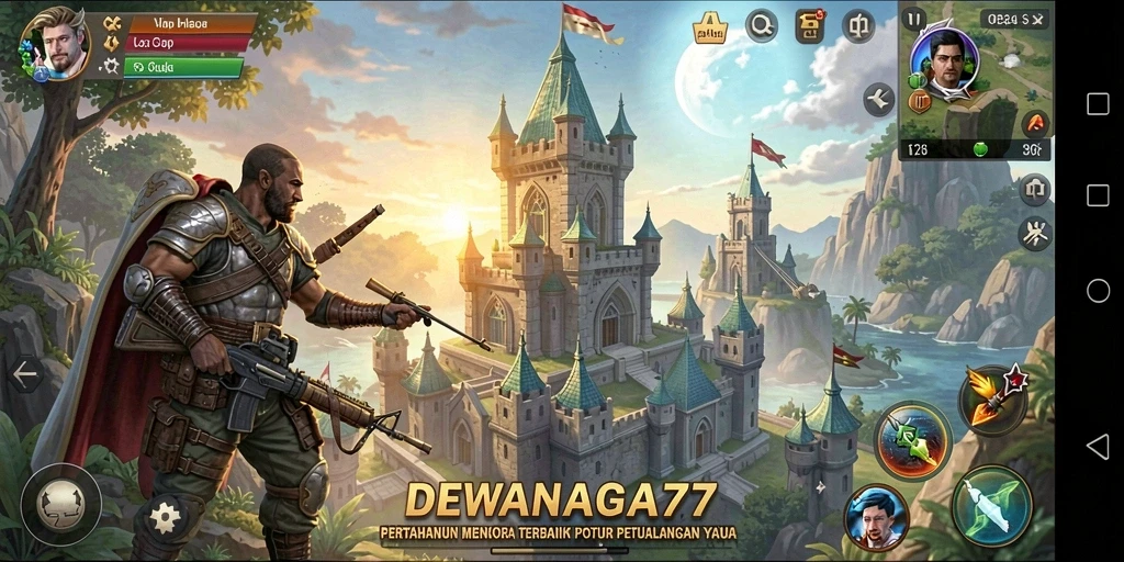 Gameplay seru DEWANAGA77 dalam pertahanan menara.