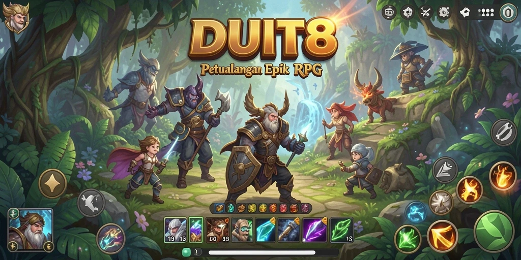 Screenshot gameplay DUIT8 menunjukkan pertempuran epik dalam dunia RPG.