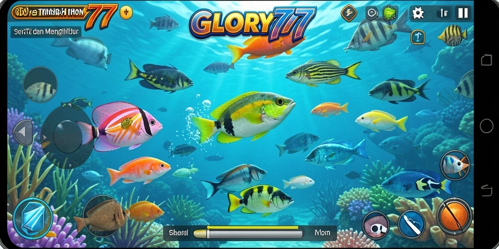Tangkapan layar dari gameplay GLORY777 menampilkan aksi seru dalam permainan Tembak Ikan.