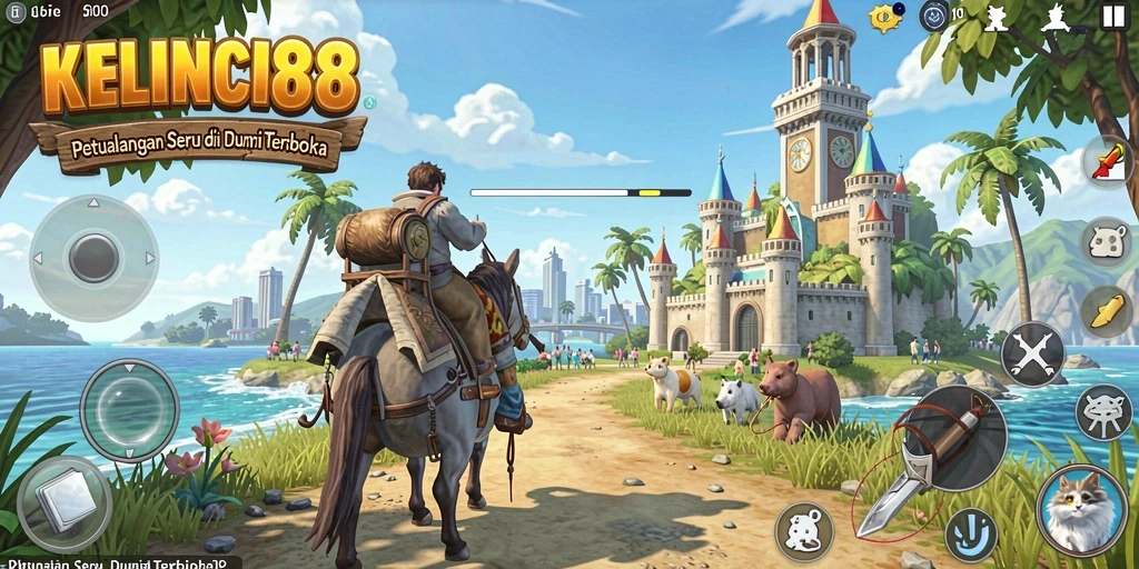 Screenshot KELINCI88 menunjukkan pemain menjelajahi dunia terbuka yang luas.