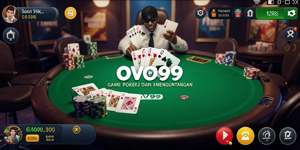 Tangkapan layar gameplay OVO99, menampilkan aksi poker yang mendebarkan.