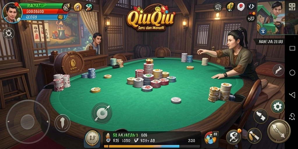 Screenshot gameplay RAKYATJP yang menunjukkan suasana seru permainan QiuQiu.