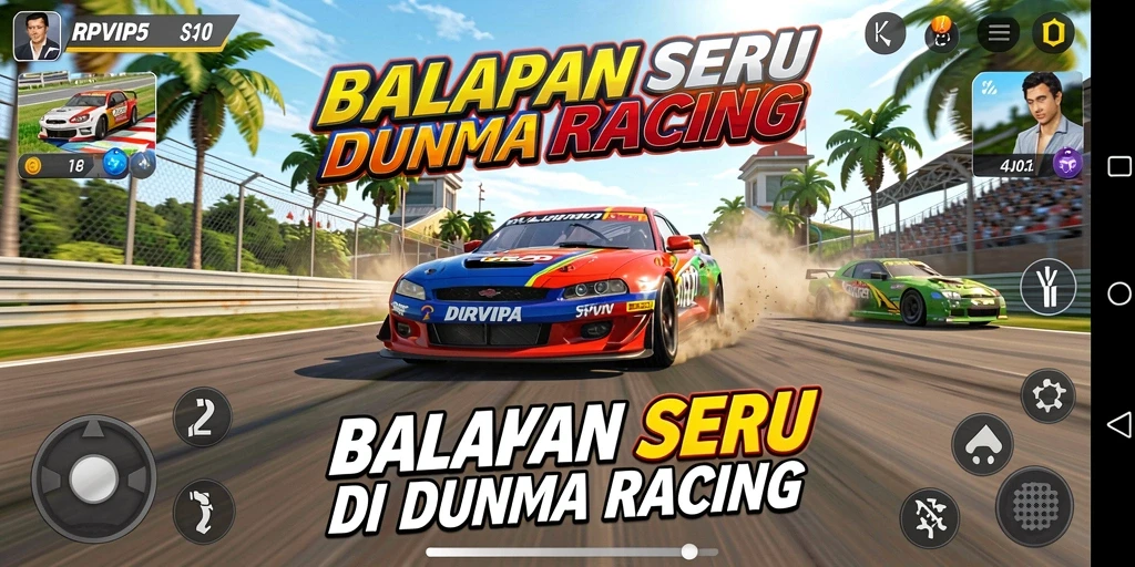 Tampilan menarik dari gameplay RPVIP5 dengan mobil balap yang cepat.