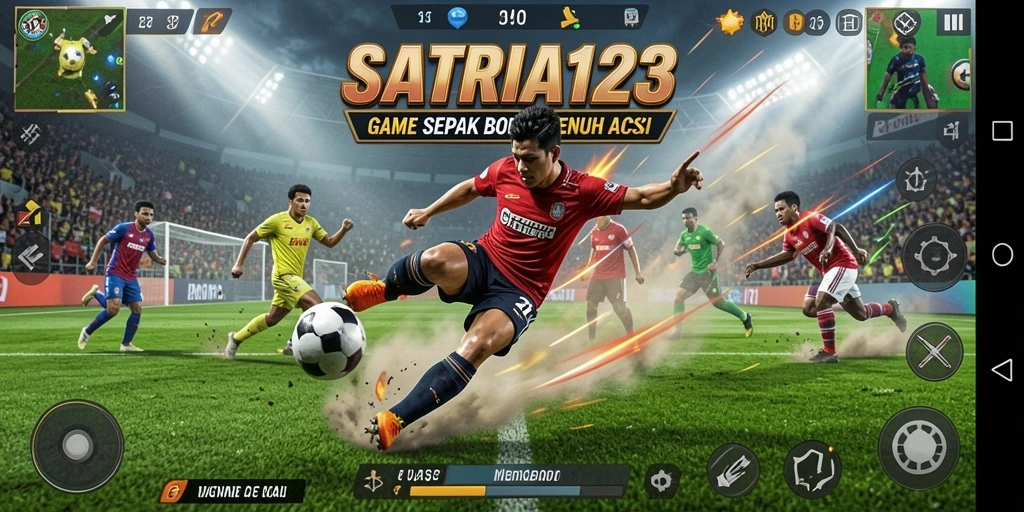 Tangkapan layar SATRIA123 menampilkan aksi permainan sepak bola yang seru.