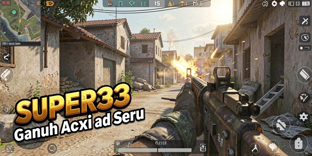 Gameplay SUPER33 menampilkan aksi tembak-menembak yang seru dan dinamis.